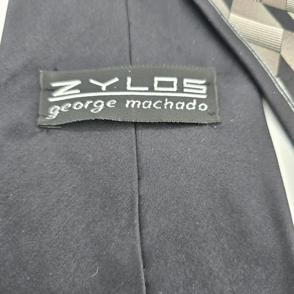 Zylos George Machado Necktie Gray Geometric Square Silk 58 X 4in Vintage